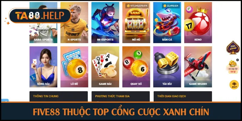 Five88 thuộc top cổng cược xanh chín